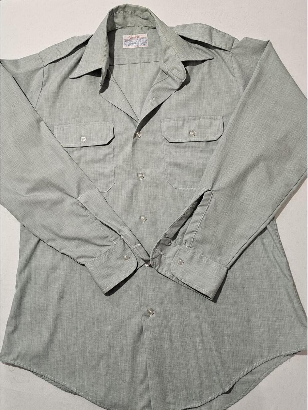 Creighton Vintage Mens Work Shirt Grey Green Epaulets USA Workwear‎ Gorpcore